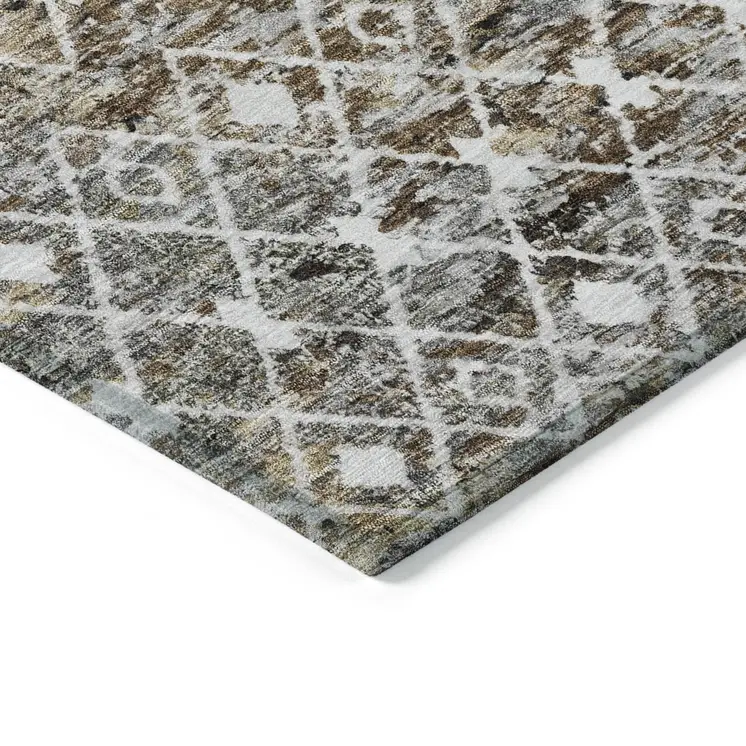 5' X 8' Brown And Beige Argyle Washable Indoor Outdoor Area Rug