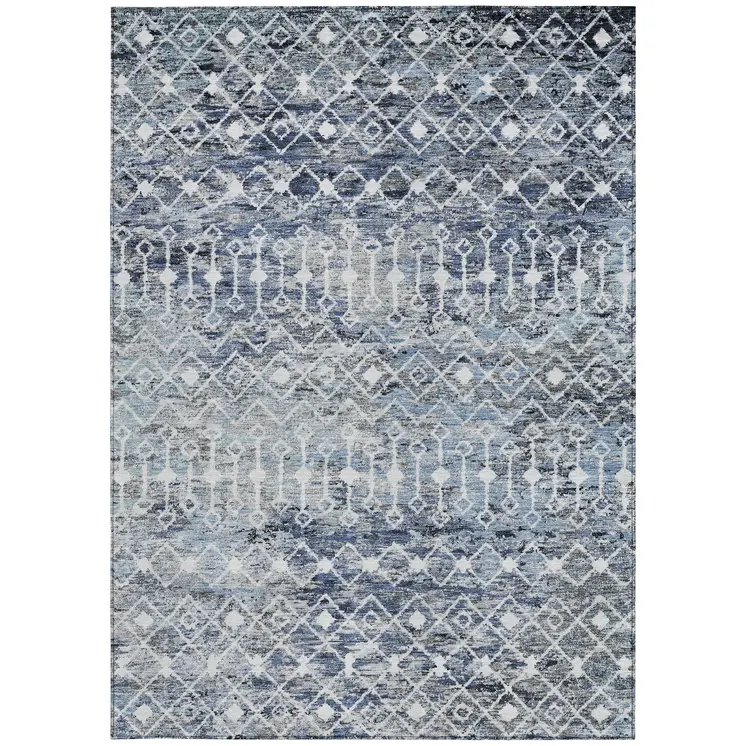 3' X 5' Blue And Silver Argyle Washable Indoor Outdoor Area Rug