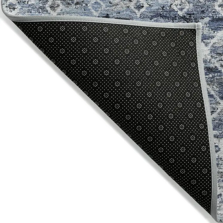 3' X 5' Blue And Silver Argyle Washable Indoor Outdoor Area Rug