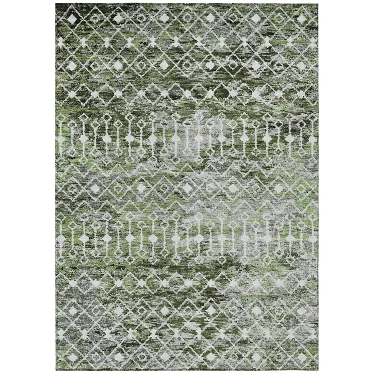 3' X 5' Olive Green And Ivory Argyle Washable Indoor Outdoor Area Rug