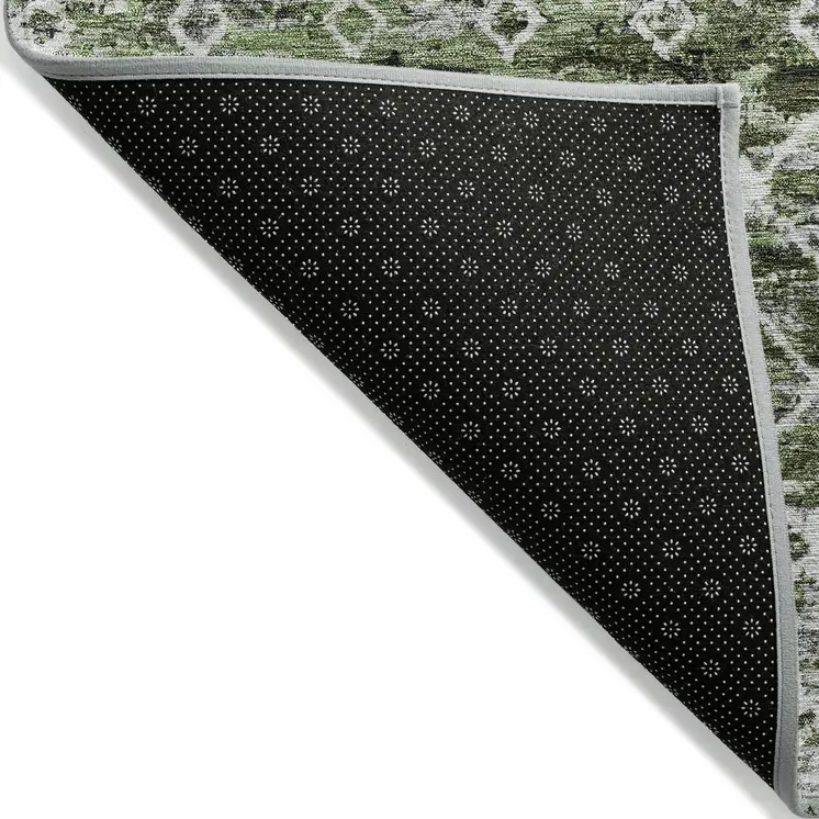 5' X 8' Olive Green And Ivory Argyle Washable Indoor Outdoor Area Rug