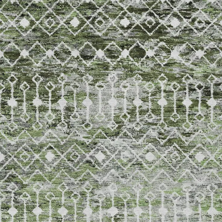 9' X 12' Olive Green And Ivory Argyle Washable Indoor Outdoor Area Rug