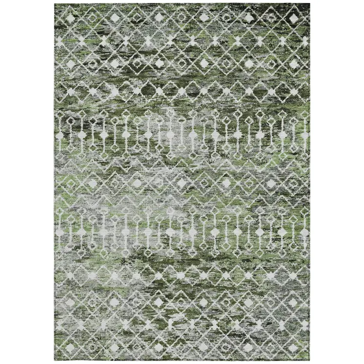 10' X 14' Olive Green And Ivory Argyle Washable Indoor Outdoor Area Rug
