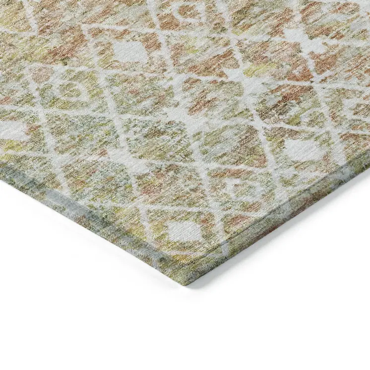 3' X 5' Peach And Ivory Argyle Washable Indoor Outdoor Area Rug