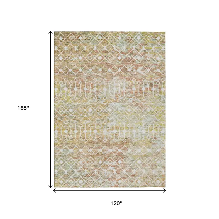 10' X 14' Peach And Ivory Argyle Washable Indoor Outdoor Area Rug
