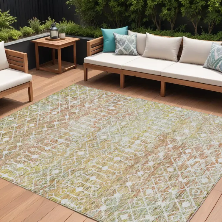 10' X 14' Peach And Ivory Argyle Washable Indoor Outdoor Area Rug