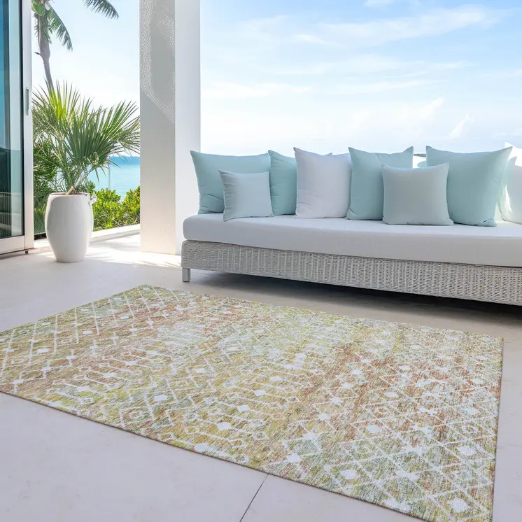 10' X 14' Peach And Ivory Argyle Washable Indoor Outdoor Area Rug