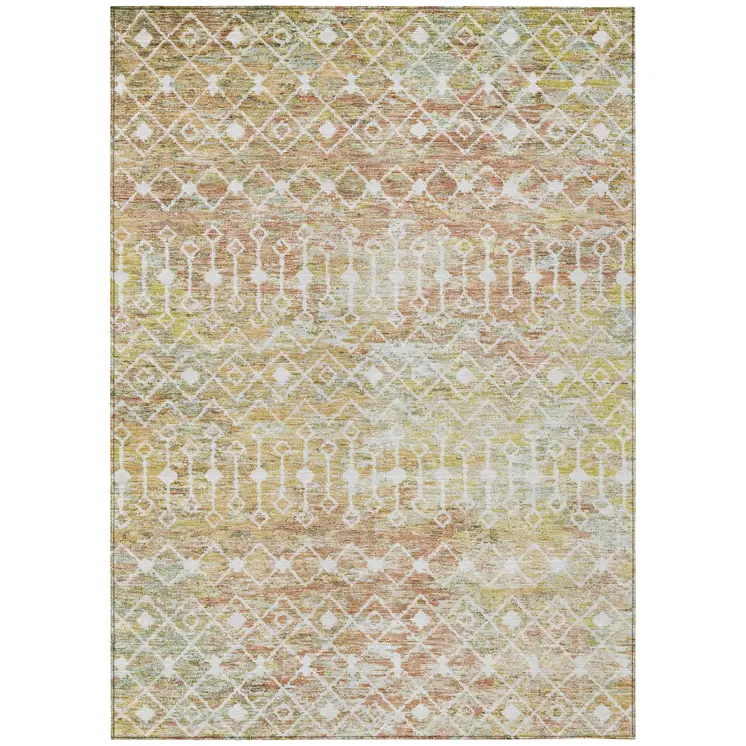 10' X 14' Peach And Ivory Argyle Washable Indoor Outdoor Area Rug