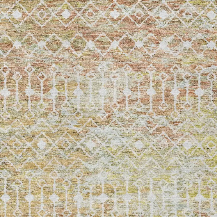 10' X 14' Peach And Ivory Argyle Washable Indoor Outdoor Area Rug