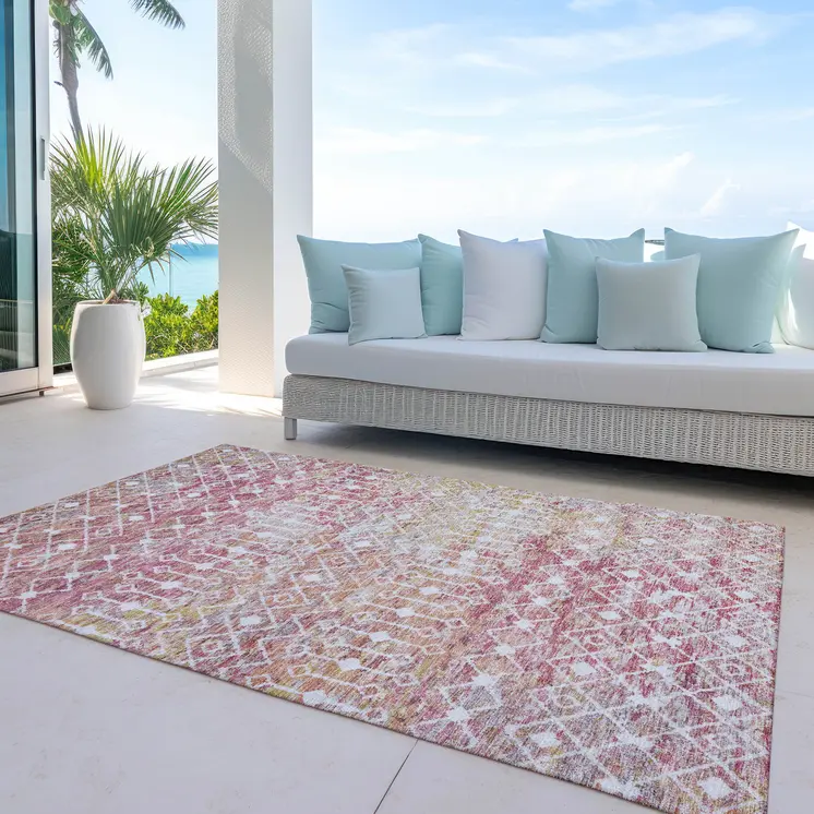 3' X 5' Pink And Ivory Argyle Washable Indoor Outdoor Area Rug