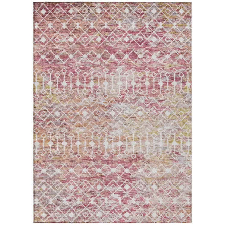 3' X 5' Pink And Ivory Argyle Washable Indoor Outdoor Area Rug
