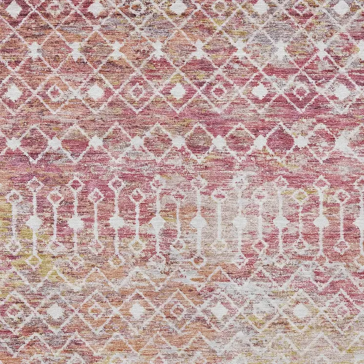 9' X 12' Pink And Ivory Argyle Washable Indoor Outdoor Area Rug