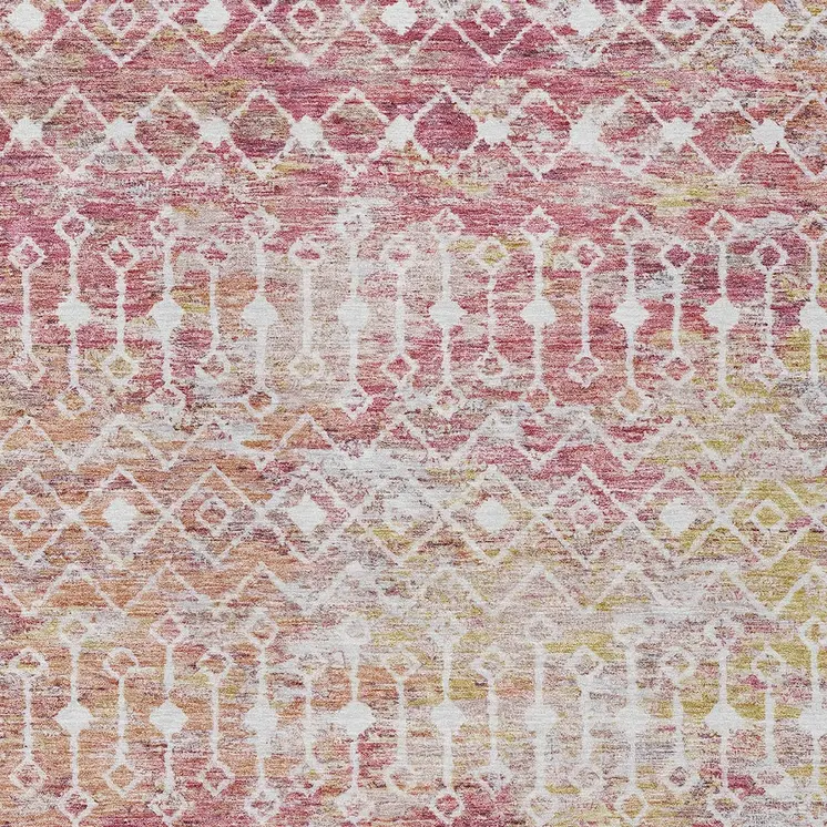 10' X 14' Pink And Ivory Argyle Washable Indoor Outdoor Area Rug