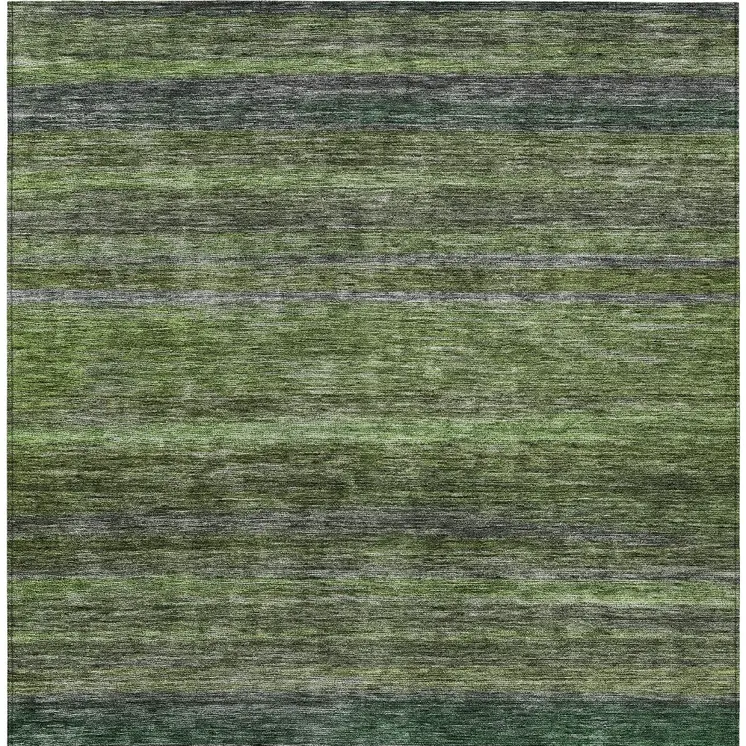 3' X 5' Artichoke Green And Gray Striped Washable Indoor Outdoor Area Rug