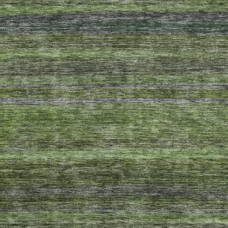 3' X 5' Artichoke Green And Gray Striped Washable Indoor Outdoor Area Rug