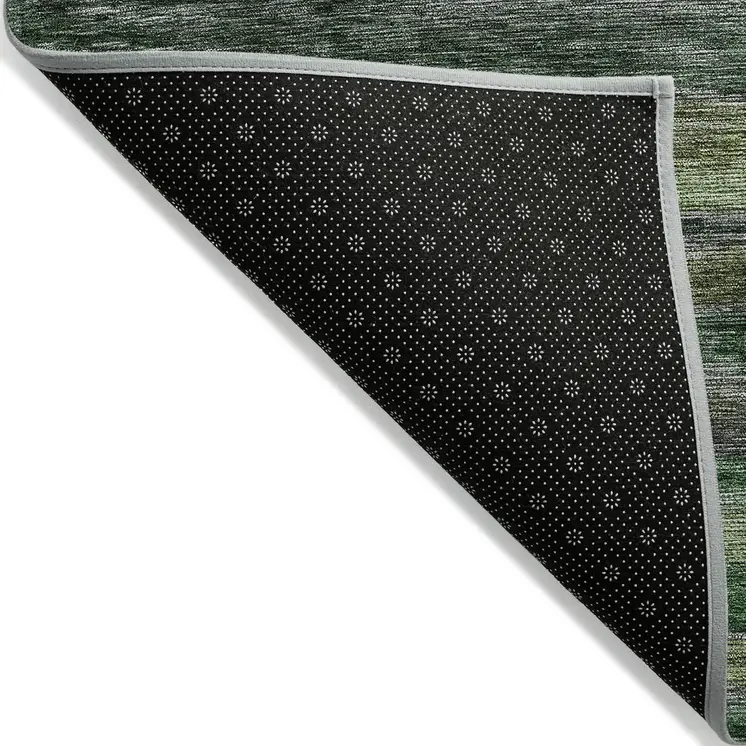 9' X 12' Artichoke Green And Gray Striped Washable Indoor Outdoor Area Rug