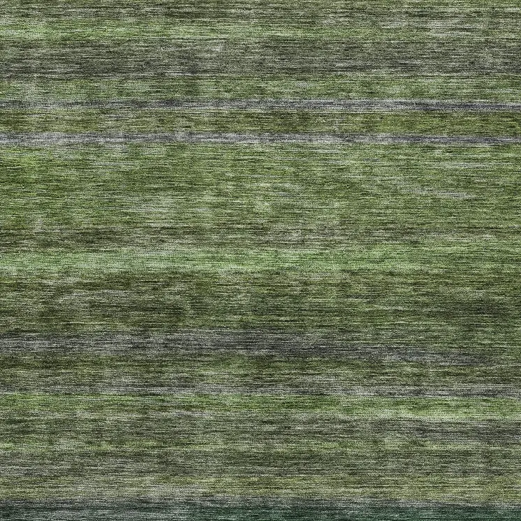 10' X 14' Artichoke Green And Gray Striped Washable Indoor Outdoor Area Rug