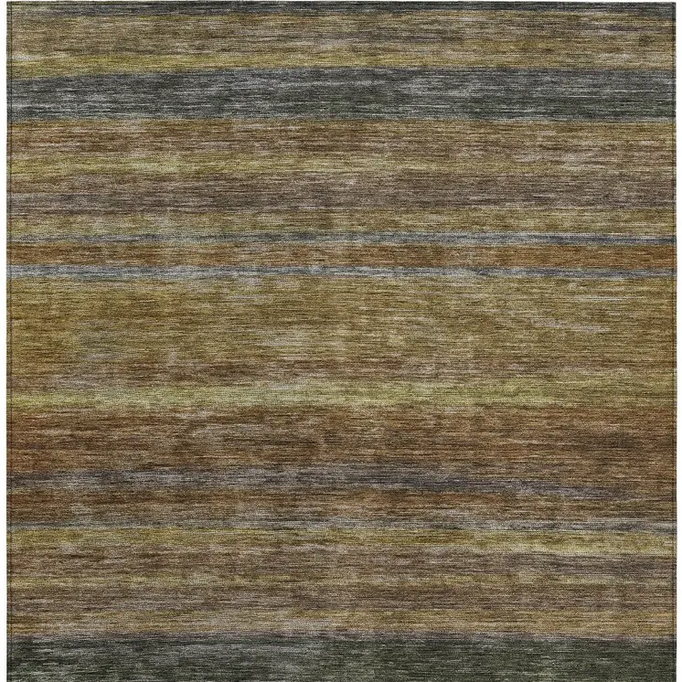 3' X 5' Brown And Gray Striped Washable Indoor Outdoor Area Rug