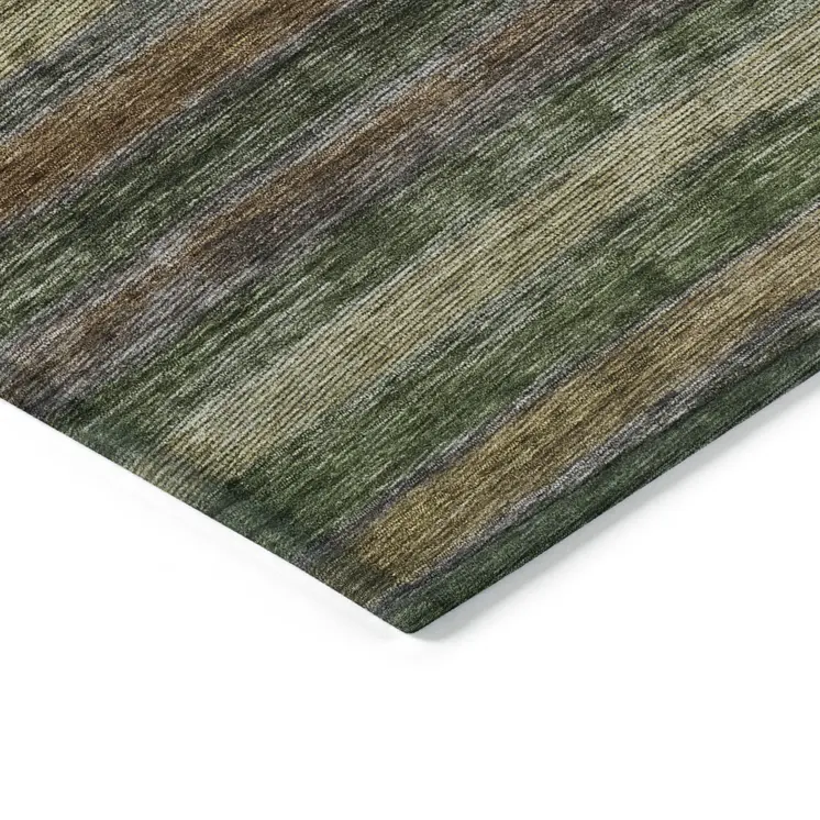 3' X 5' Brown And Gray Striped Washable Indoor Outdoor Area Rug