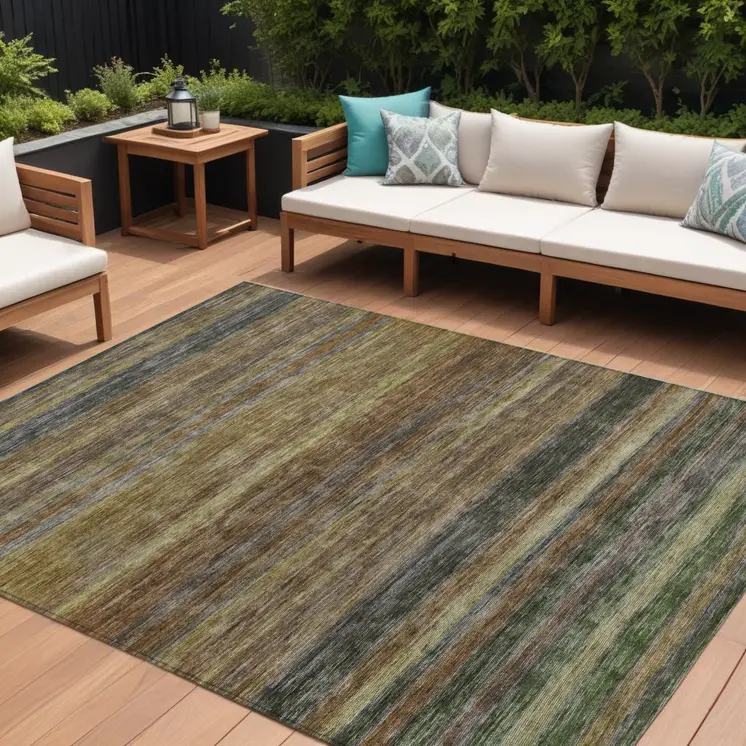 8' X 10' Brown And Gray Striped Washable Indoor Outdoor Area Rug