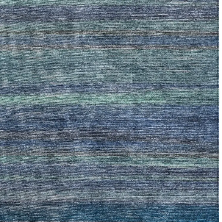 3' X 5' Blue And Gray Striped Washable Indoor Outdoor Area Rug