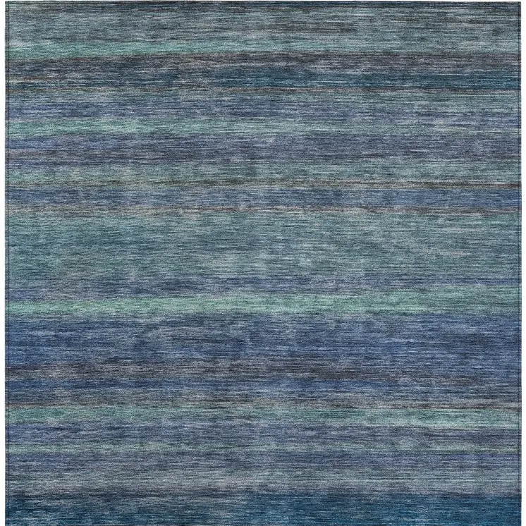 5' X 8' Blue And Gray Striped Washable Indoor Outdoor Area Rug