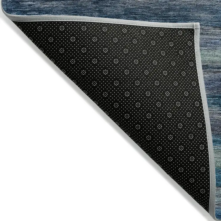 9' X 12' Blue And Gray Striped Washable Indoor Outdoor Area Rug