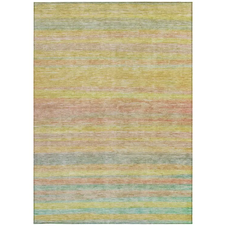 5' X 8' Gold And Blush Striped Washable Indoor Outdoor Area Rug