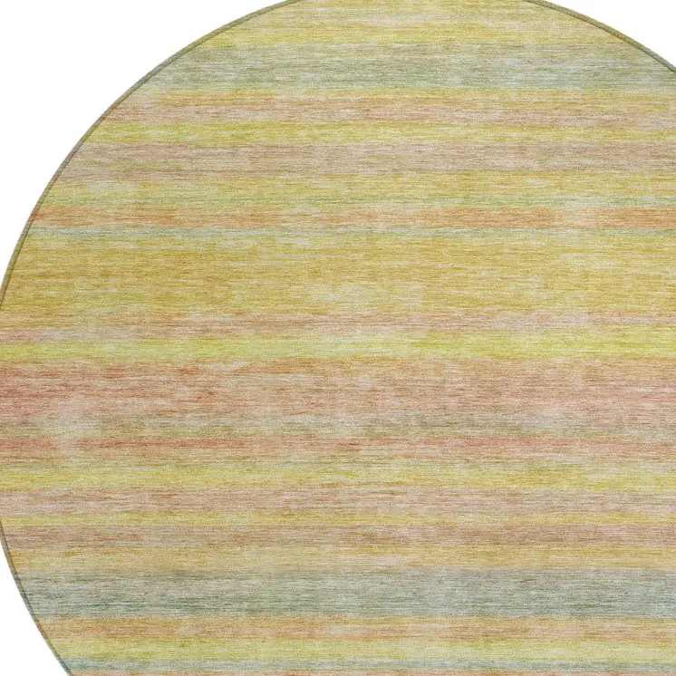 8' Gold And Blush Round Striped Washable Indoor Outdoor Area Rug
