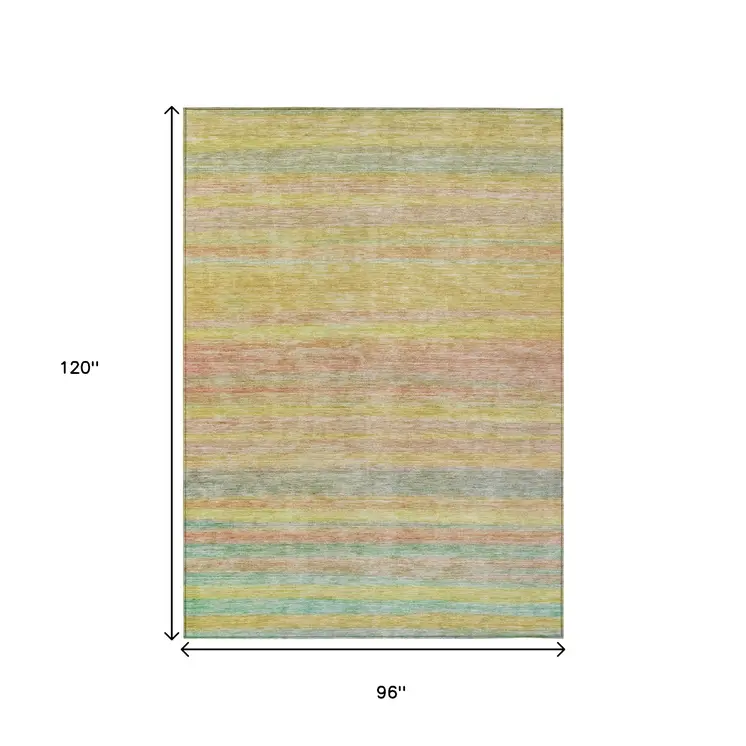 8' X 10' Gold And Blush Striped Washable Indoor Outdoor Area Rug