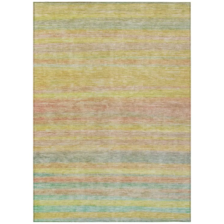 8' X 10' Gold And Blush Striped Washable Indoor Outdoor Area Rug