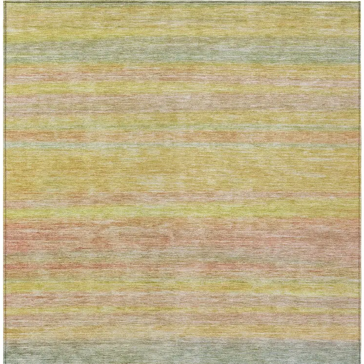 10' X 14' Gold And Blush Striped Washable Indoor Outdoor Area Rug