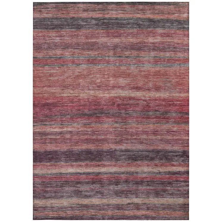 3' X 5' Rust And Blush Striped Washable Indoor Outdoor Area Rug