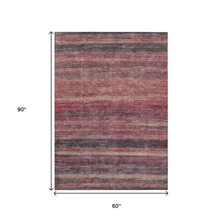 5' X 8' Rust And Blush Striped Washable Indoor Outdoor Area Rug