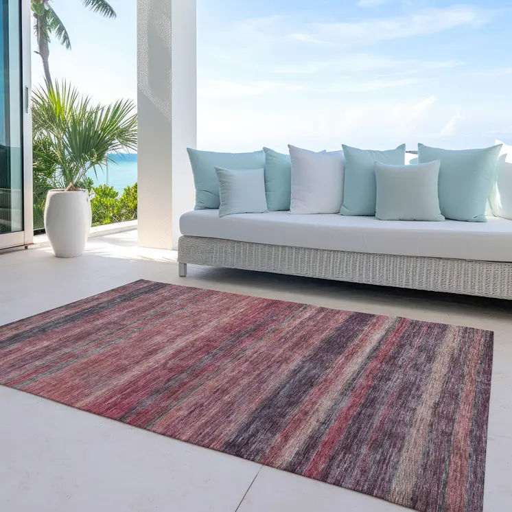 8' X 10' Rust And Blush Striped Washable Indoor Outdoor Area Rug