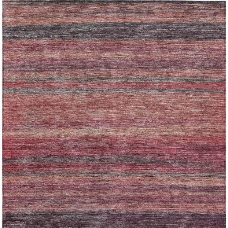 9' X 12' Rust And Blush Striped Washable Indoor Outdoor Area Rug