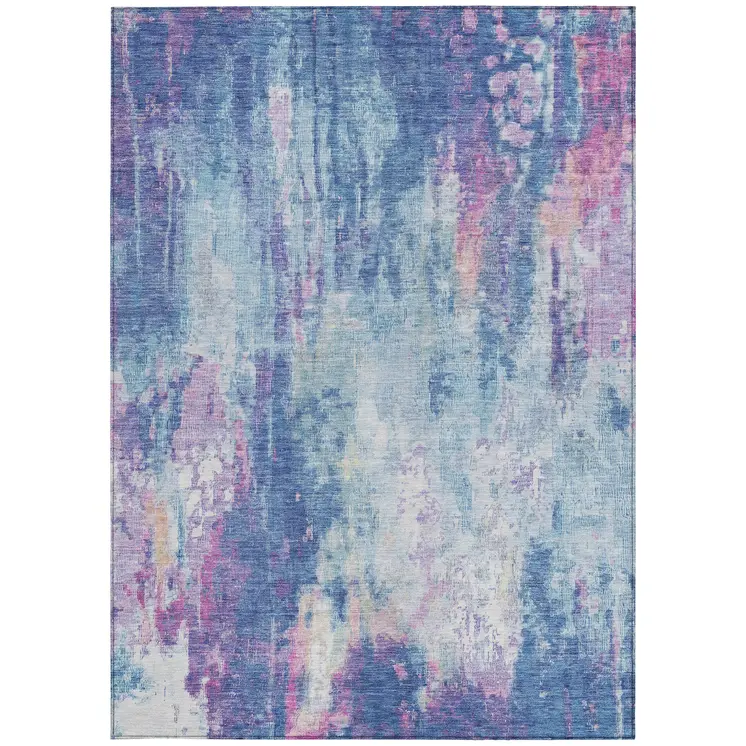 3' X 5' Blue Peach And Sky Blue Abstract Washable Indoor Outdoor Area Rug