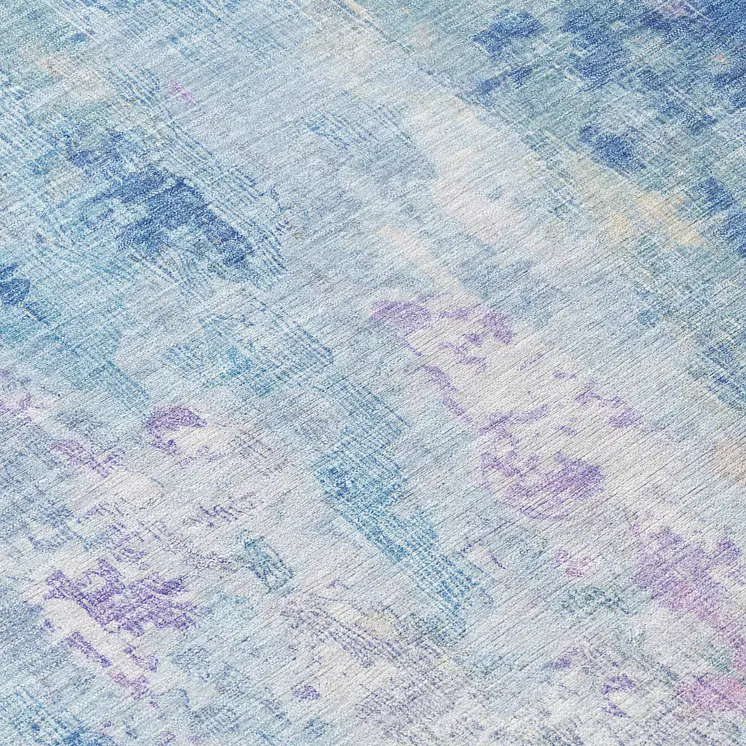 8' Blue Peach And Sky Blue Round Abstract Washable Indoor Outdoor Area Rug