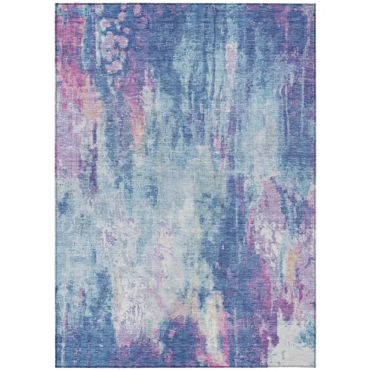 10' X 14' Blue Peach And Sky Blue Abstract Washable Indoor Outdoor Area Rug