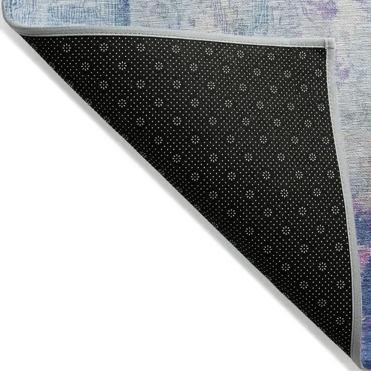 10' X 14' Blue Peach And Sky Blue Abstract Washable Indoor Outdoor Area Rug