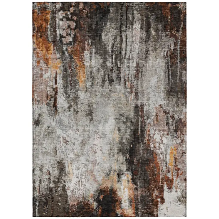 5' X 8' Gray Rust And Ivory Abstract Washable Indoor Outdoor Area Rug