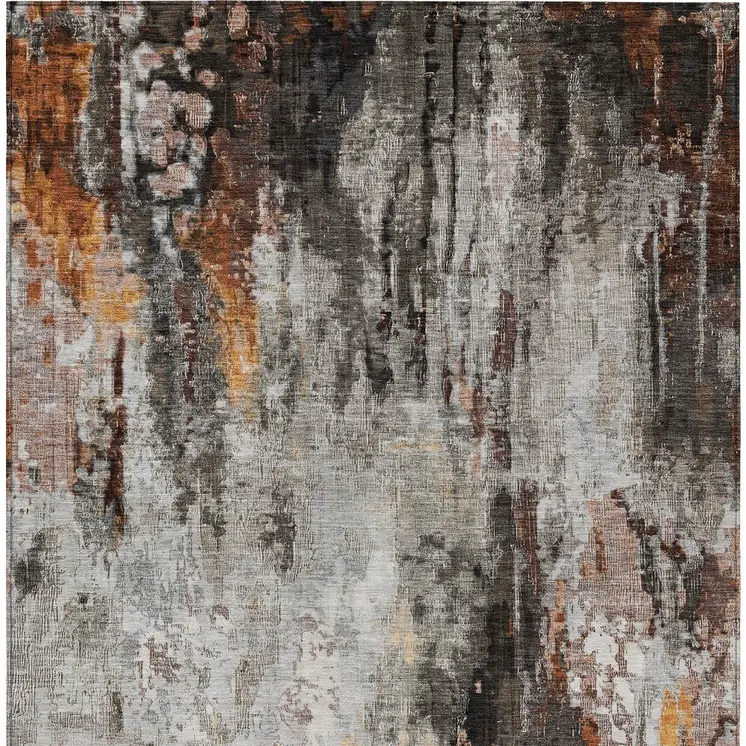 5' X 8' Gray Rust And Ivory Abstract Washable Indoor Outdoor Area Rug