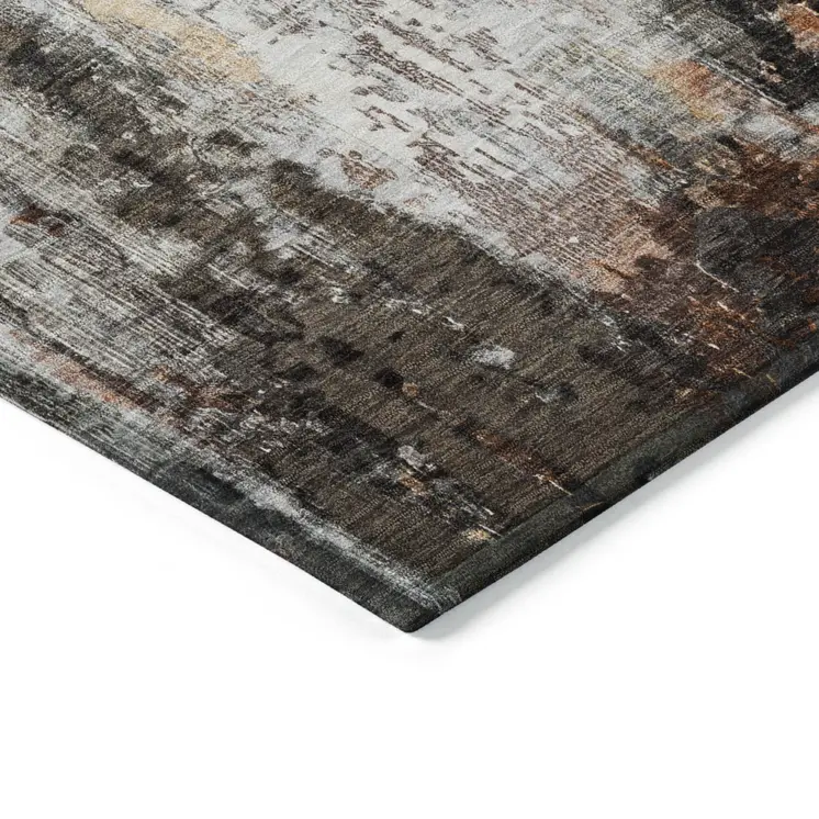 9' X 12' Gray Rust And Ivory Abstract Washable Indoor Outdoor Area Rug