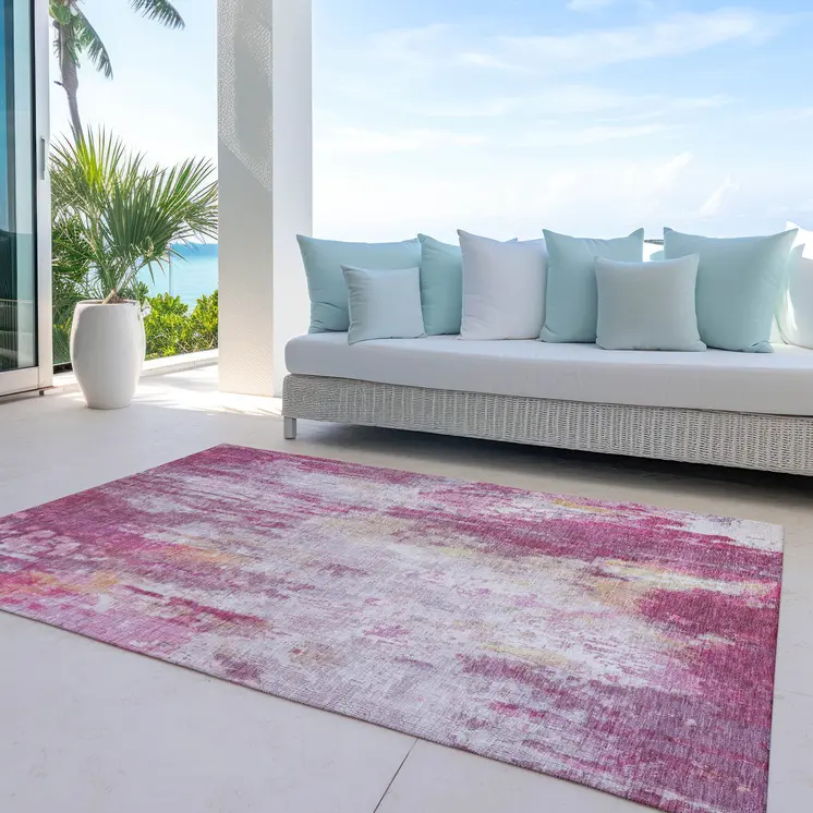 3' X 5' Pink Ivory And Lavender Abstract Washable Indoor Outdoor Area Rug