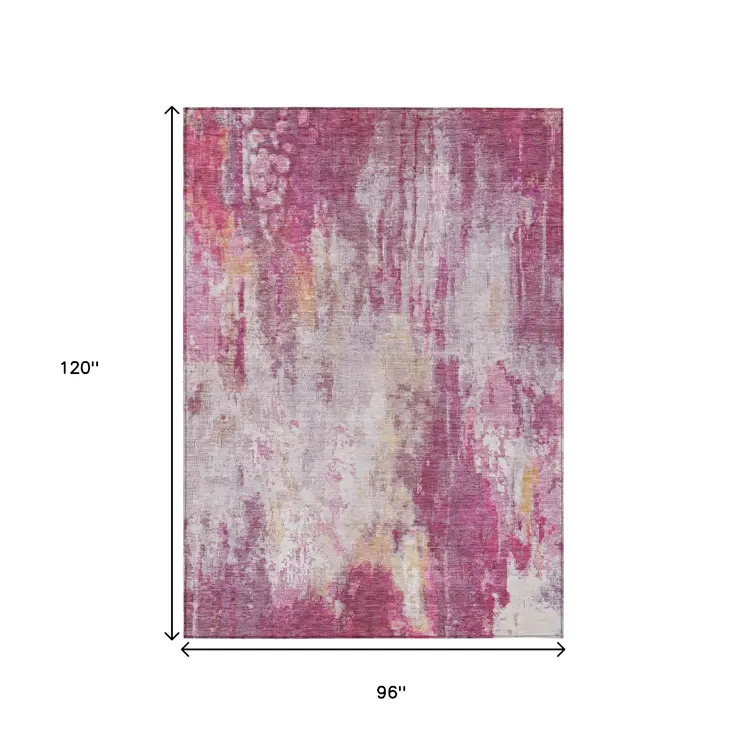 8' X 10' Pink Ivory And Lavender Abstract Washable Indoor Outdoor Area Rug