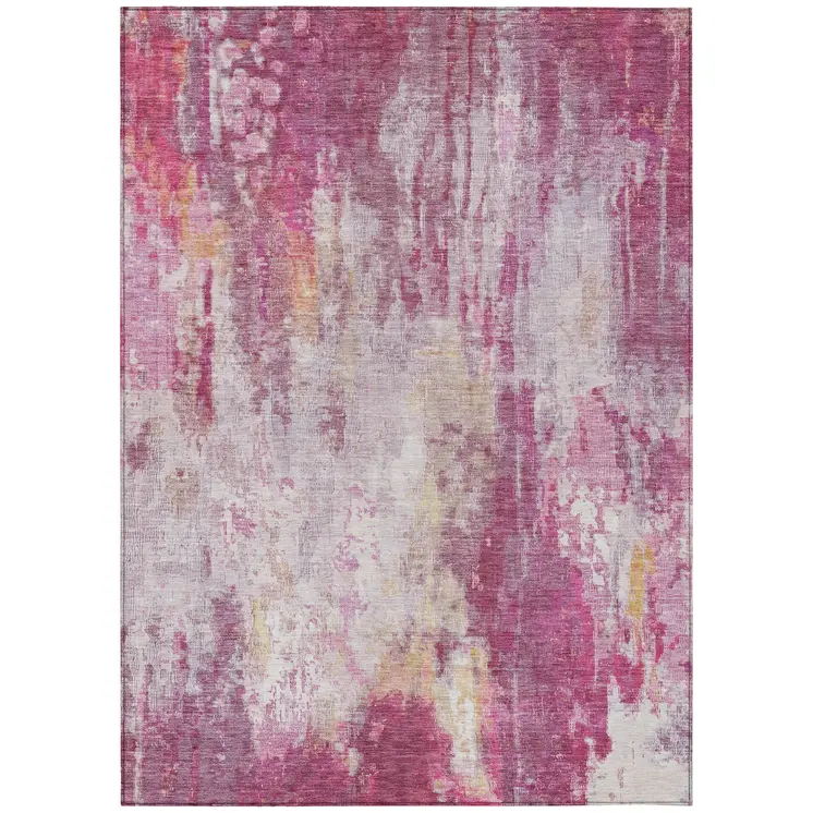 10' X 14' Pink Ivory And Lavender Abstract Washable Indoor Outdoor Area Rug