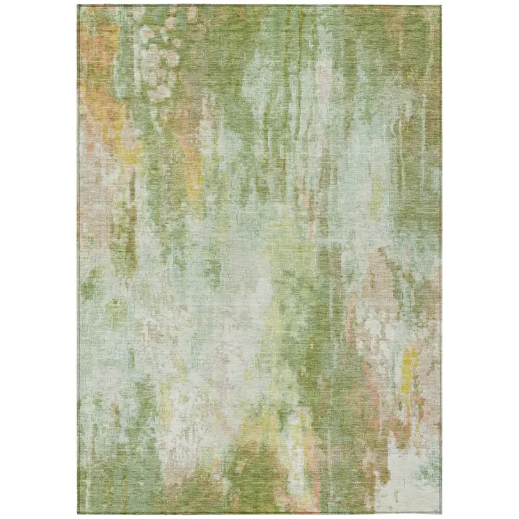 3' X 5' Sage Wheat And Ivory Abstract Washable Indoor Outdoor Area Rug