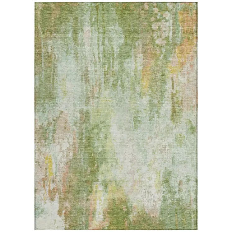 5' X 8' Sage Wheat And Ivory Abstract Washable Indoor Outdoor Area Rug