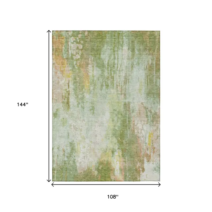 9' X 12' Sage Wheat And Ivory Abstract Washable Indoor Outdoor Area Rug