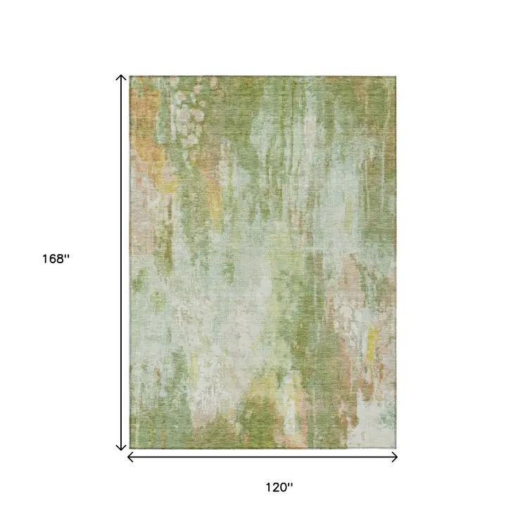 10' X 14' Sage Wheat And Ivory Abstract Washable Indoor Outdoor Area Rug